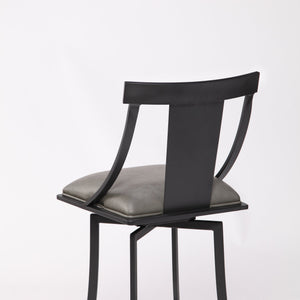English Elm Inora Matte Black 30" Barstool with Vintage Gray Faux Leather, Padded Tall Back, Durable Metal Frame B2736P354379