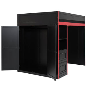 English Elm Gaming Full Loft Bed with Built-in Desk Led Lights and Storage for Teen Rooms N709P004103J
