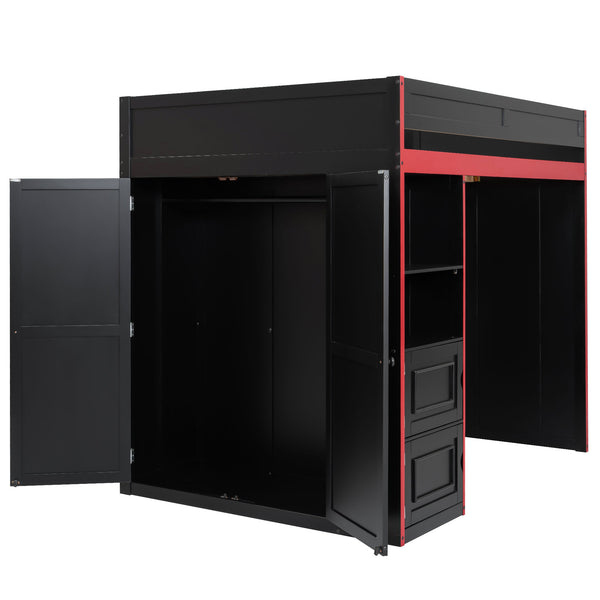 English Elm Gaming Full Loft Bed with Built-in Desk Led Lights and Storage for Teen Rooms N709P004103J