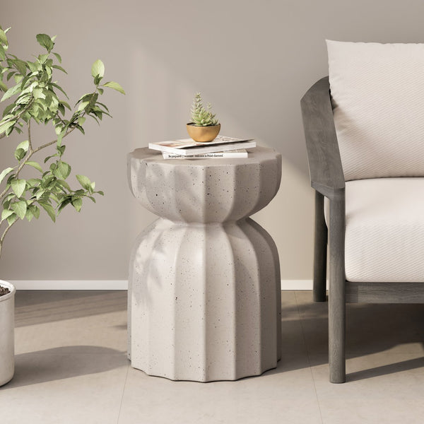 English Elm 13" Modern Outdoor Indoor Waterproof Cement Side & Coffee Table Set, Durable 265lb Capacity Patio Seating White W757P332044