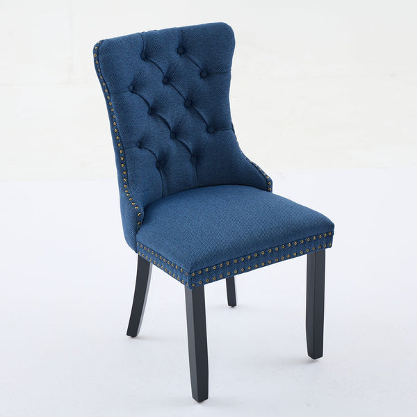 English Elm Nikki Tufted Flax Linen Dining Chair with Solid Wood Frame, High-Rebound Cushion, Nailhead Trim Blue W1143P233650