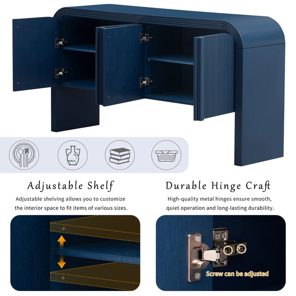 English Elm U_style Wave Door Pine Console Table Sculptural Storage for Entryway or Sofa Navy Blue N711P415846V