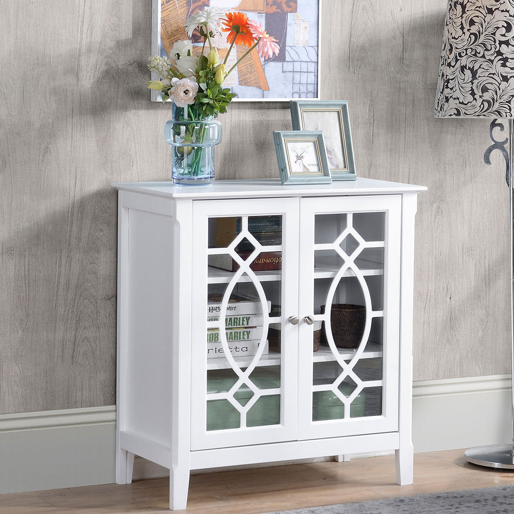 English Elm Homcom Elegant White Sideboard Buffet Cabinet With Glass Doors, Adjustable Shelves & Ample Storage W2225P229408