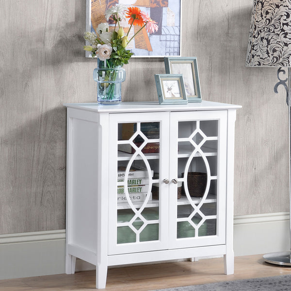 English Elm Homcom Elegant White Sideboard Buffet Cabinet With Glass Doors, Adjustable Shelves & Ample Storage W2225P229408