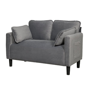 English Elm 48" Corduroy Compact Loveseat with Side Pocket Solid Wood Frame for Small Spaces Grey W2715P409865