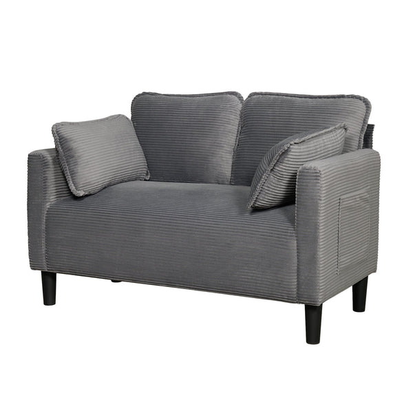 English Elm 48" Corduroy Compact Loveseat with Side Pocket Solid Wood Frame for Small Spaces Grey W2715P409865