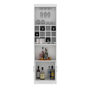 English Elm Kevil 71-Inch Tall Bar Cabinet with 12-Bottle Cubbies, Stemware Rack, Pull-Out Tray & 5 Shelves White 42 L x 19 W x 9 H B200P188836