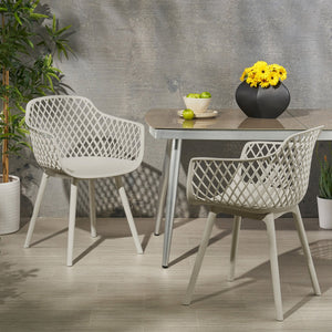 English Elm Poppy Outdoor Dining Chairs Set of 2 Diamond Mesh Geometric Modern Patio Seating Camel N776P414399C