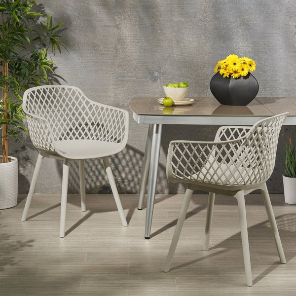 English Elm Poppy Outdoor Dining Chairs Set of 2 Diamond Mesh Geometric Modern Patio Seating Camel N776P414399C