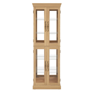 English Elm Lighted Glass Curio Display Cabinet with Quiet Hinge, Internal LED Lighting, Adjustable Shelves, Vintage Carved Handle Light Oak W2275P199811