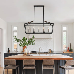 English Elm 7-light Industrial Matte Black Linear Pendant for Kitchen Island or Dining Room W5008P465026