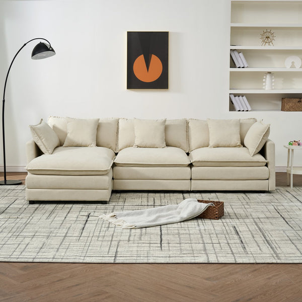 English Elm Modular cloud-inspired sectional sofa with chenille upholstery, deep seats, ottoman units, plush cushions Beige W2290S00012