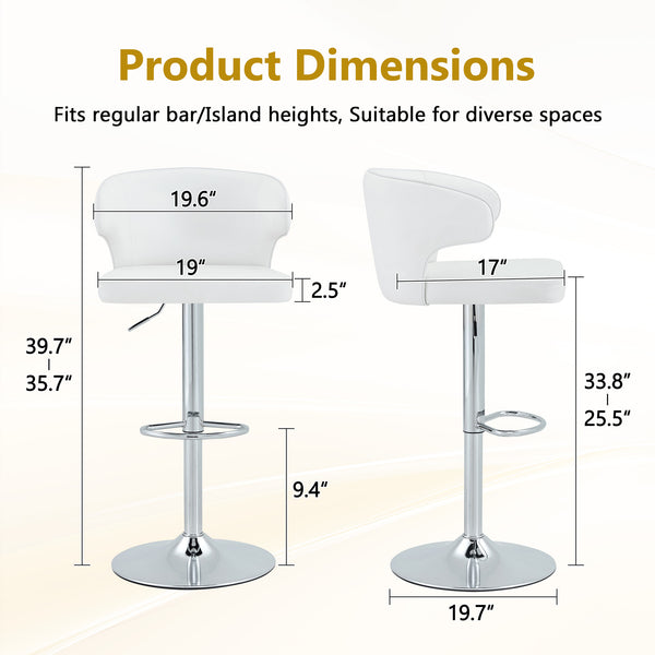 English Elm Modern Oil-wax Upholstered Swivel Barstools with Ergonomic High Back for Kitchen Islands White+Silver W2920P419848