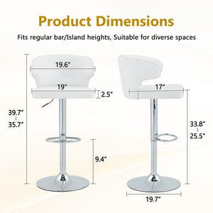 English Elm Modern Oil Wax Upholstered Swivel Barstool Set with Lumbar Support and Chrome Base White+Silver W2920S00131