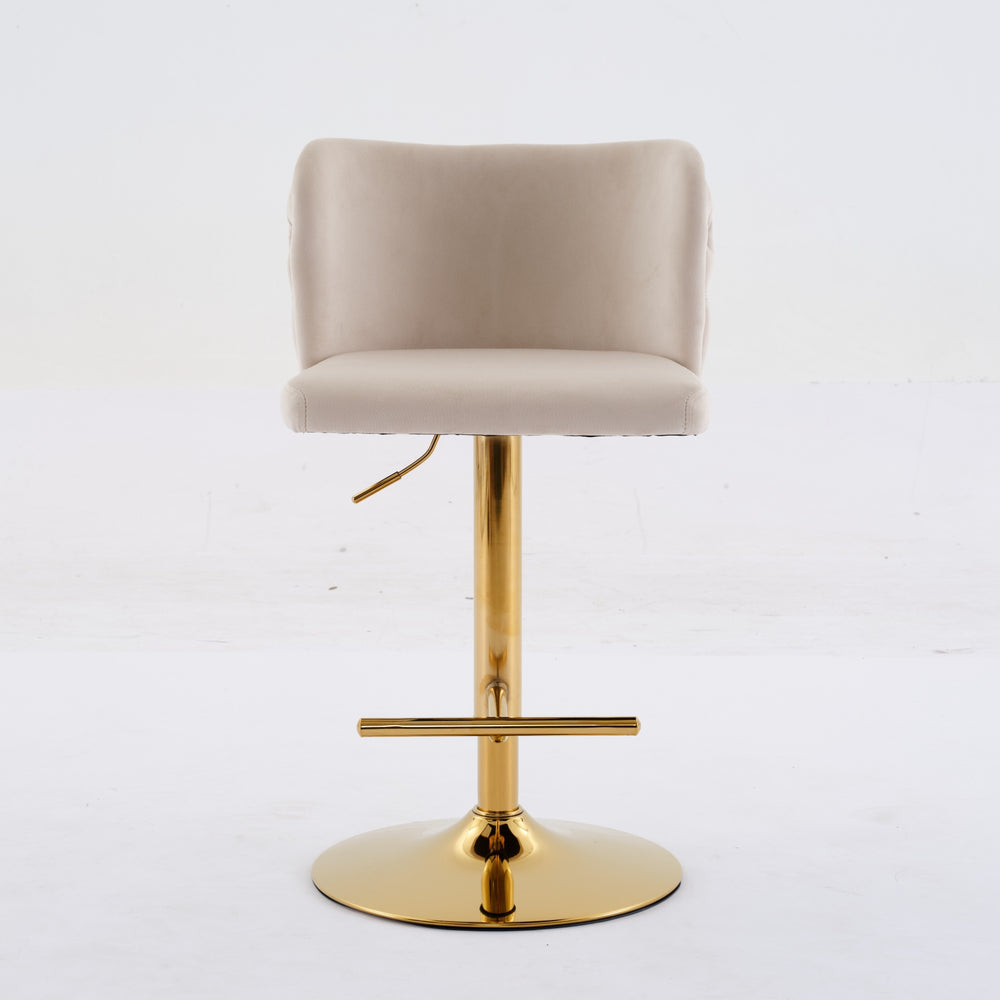 English Elm A&A Velvet Tufted Swivel Barstool with Ergonomic Back and Gold-Plated 17.7" Base, Set of 2 Beige W1143P204045