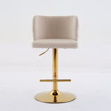 Adjustable Swivel Barstools with Gold-Plated Base, Velvet Upholstery, Tufted Back, Beige, Set of 2