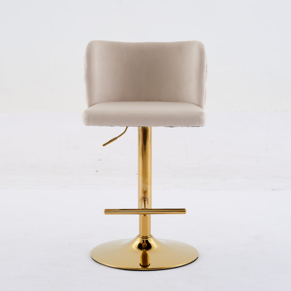 English Elm A&A Luxe Velvet Swivel Barstool with Gold-Plated 17.7" Base, Tufted Back, Ergonomic Waist Support Beige W1143P204045