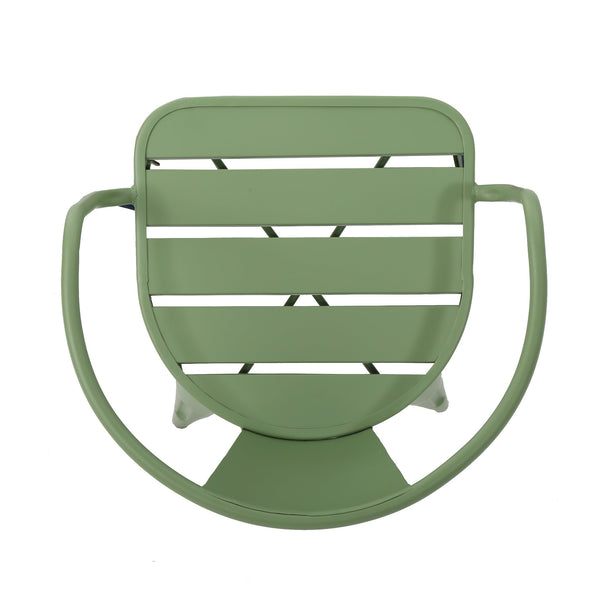 English Elm Colmar Outdoor Iron Bistro Set Powder Coated Slatted Armchairs Round Patio Table Green 56558.00MCG