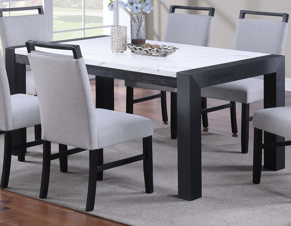 English Elm Elegant White Faux Marble Top Dining Table for 6, 66" Rectangular Surface with Charcoal Wood Base, Modern Durable Design B011P367200