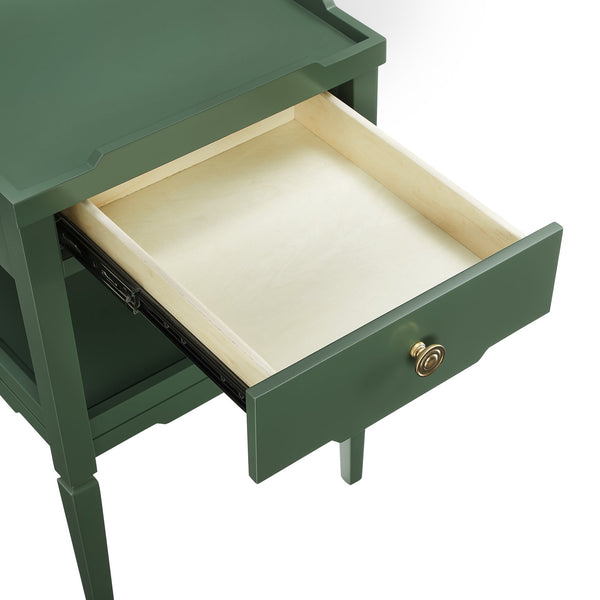 English Elm Foley Vintage Green 1-Drawer Nightstand with Gold Pull, Tapered Legs, Lower Shelf, Mid-Century Charm B050P376968