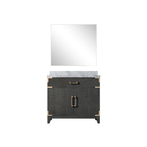 English Elm Black Oak Single Bath Vanity With Carrara Marble Top And 34-Inch Mirror – Elegant Storage Solution! B2731S02125
