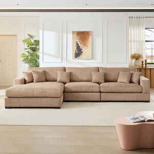 English Elm 148.03'' Mid Century Modern 4 Seat Sectional Sofa with Reversible Chaise for Living Room Brown W876S00328