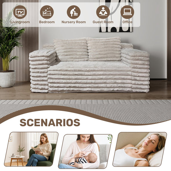 English Elm Giant Off White Bean Bag Loveseat Sofa with Quilted Corduroy, Cloud-Like Foam & Spring Fill Comfort W3795P358124