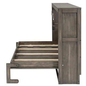 English Elm Twin Size Murphy Bed With Integrated Led Light - Space-Saving Foldable Cabinet For Stylish Living N7090004013D-GIGA