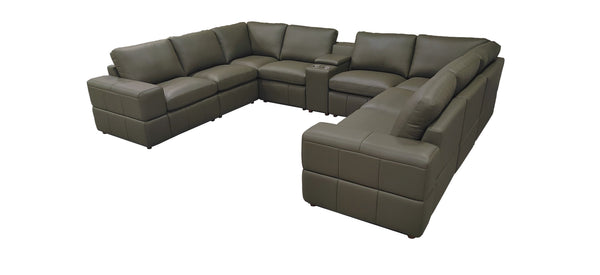 English Elm Large Modular Sectional Sofa Top Grain Leather Match Square Arm Living Room Olive Green B2748S00147