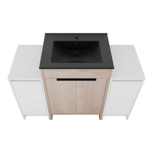 English Elm 48 Inch Freestanding Bathroom Vanity With Black Ceramic Sink, Soft-Close Doors & Ample Storage W999S00313