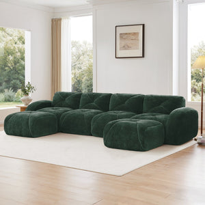 English Elm U-shaped Modular Velvet Sofa Tufted Cushions High Density Foam Living Room Sectional Green W714S01617