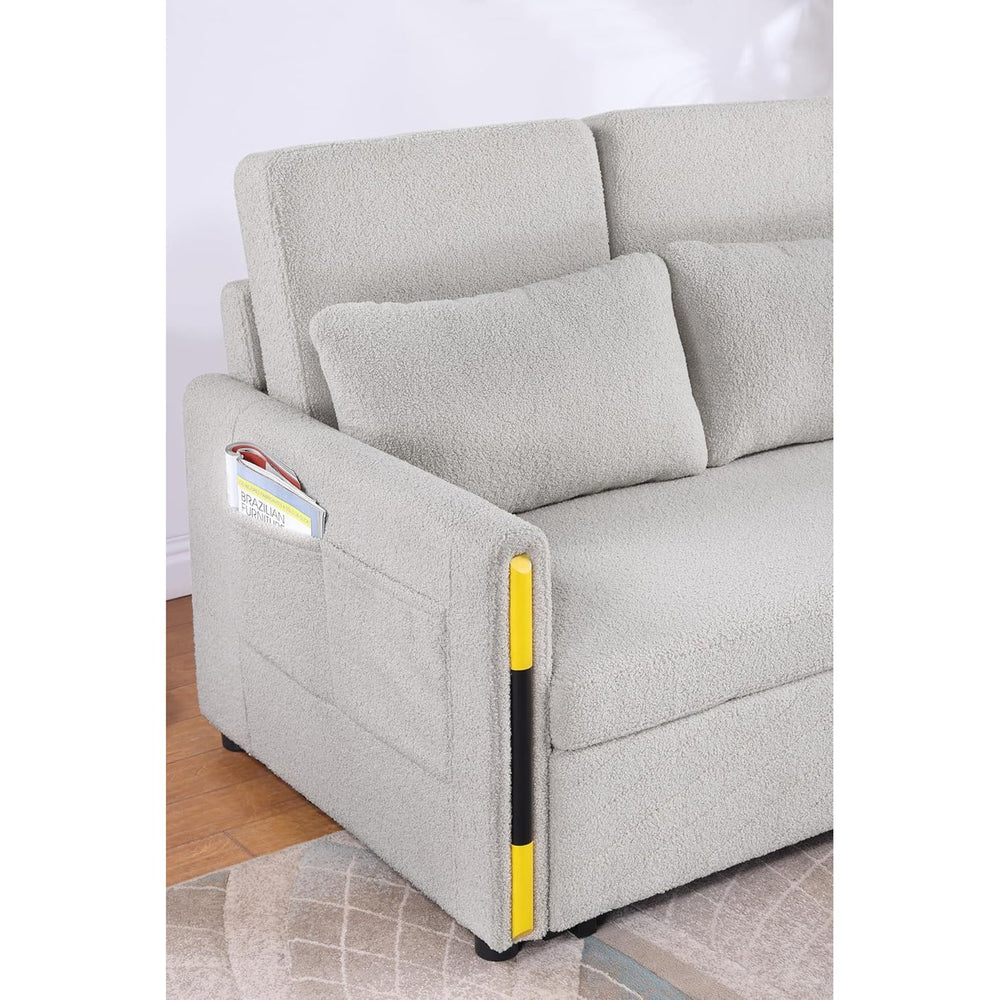 English Elm Teddy Velvet Sleeper Loveseat with Dual-Pull Convertible Bed, Plush Double Back, Side Pockets for Storage - Beige B016P392810