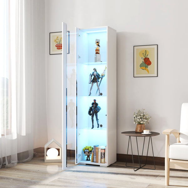 English Elm Side white cabinet with aluminum LED strip lamps, 40x29x170cm tall storage, melamine finish, modern design W33140089