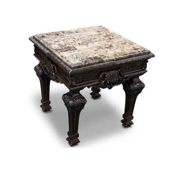 English Elm Solid Cherry Wood End Table with Granite Marble Top Hand Carved Traditional Living Room B011P474465