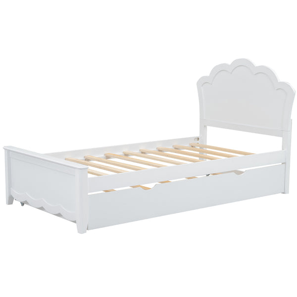 English Elm Twin Solid Wood Platform Bed with Headboard & Pull-Out Trundle, White Finish, Sturdy Pine/MDF Design GX000389AAK