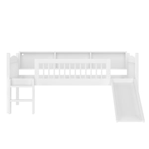English Elm Twin Xl Solid Pine Loft Bed with Built-in Led Lighting and Storage Shelves Light White W1580S00364