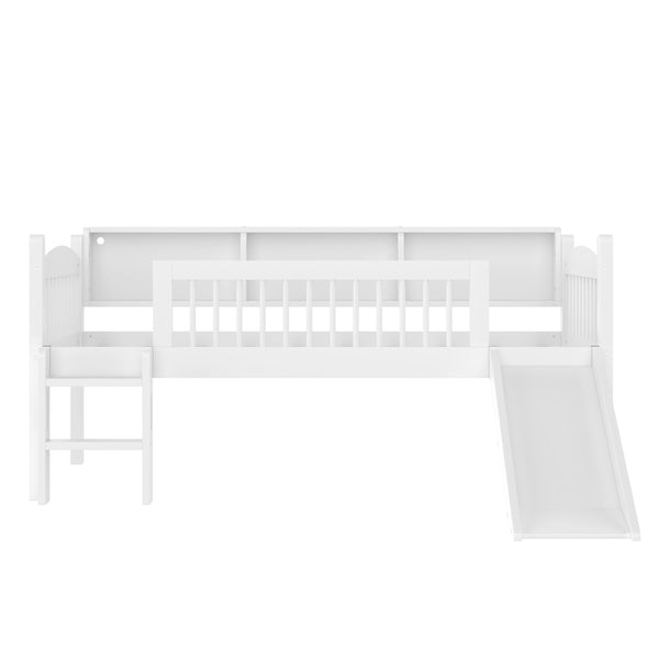 English Elm Twin Xl Solid Pine Loft Bed with Built-in Led Lighting and Storage Shelves Light White W1580S00364