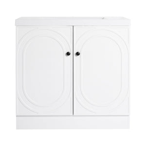 English Elm 36" Freestanding Bathroom Vanity with Resin Sink, Soft-Close Doors, Adjustable Shelf & Metal Handles White W999S00273
