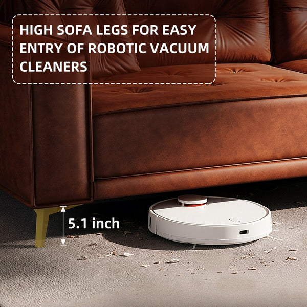 English Elm 92.1"King 3-in-1 Convertible Sleeper Sofa Bed with Tufted Faux Leather, Ultra-Wide Arms, 4-Seater Couch Light Brown W1885S00209