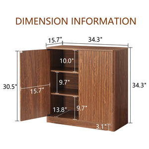 English Elm 34.3" Wavy Door Sideboard Wood Grain Storage Cabinet Push Open Living Room Walnut W1162P393983