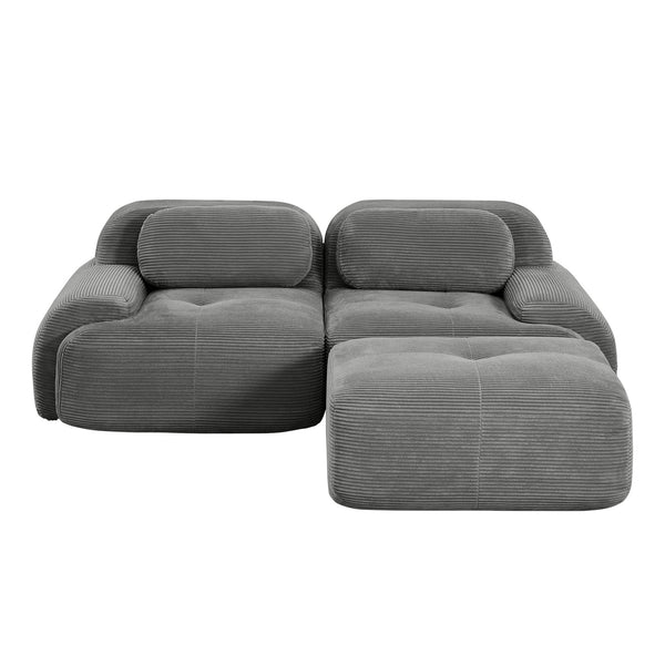English Elm 82'' Modular L-shaped Sectional Sofa Corduroy Upholstery Curved Arms for Living Rooms Grey W714S01264