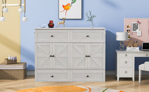 English Elm Full Size Murphy Bed Rattan Cabinet with Storage Drawers and Gold Hardware N708S00005AAK