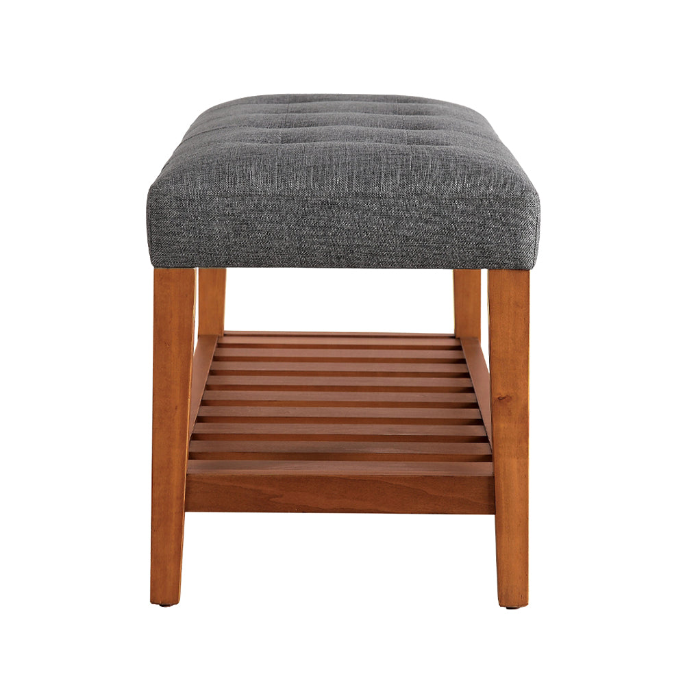 English Elm Fabric Upholstered Bench with Tufted Padded Seat, Open Lower Shelf, Tapered Wood Legs, 43"L Gray,Oak B016P311083