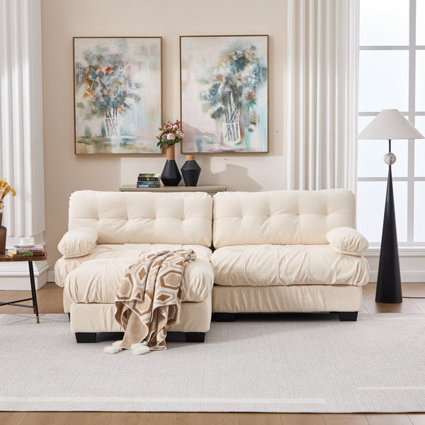 English Elm Modular Cloud Sectional with Ottoman Deep Seat Flannelette Sofa for Living Room Beige W2120S00025