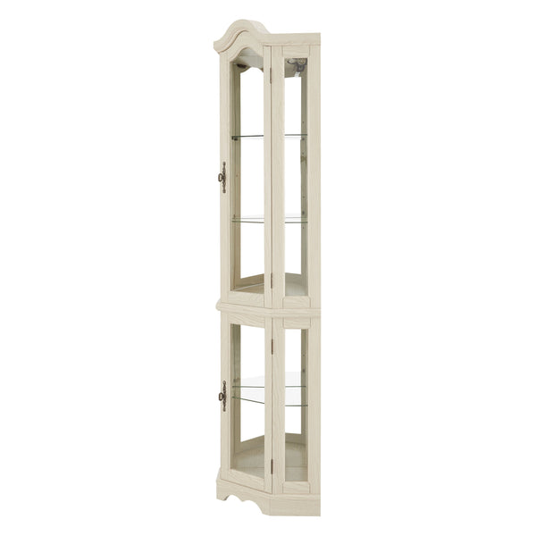 English Elm Lighted Corner Curio Cabinet With Adjustable Shelves & Integrated Lighting - Elegant White Oak Display W1758P300125
