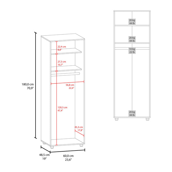 English Elm White 2-Door Armoire with Hanging Rod and Shelves — Tall 70.9" White Closet Cabinet for Chic Storage B062S00621