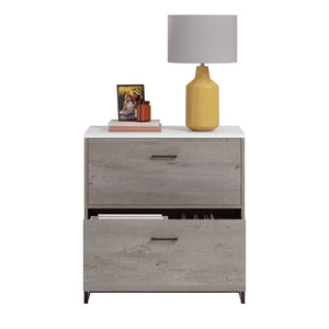 English Elm Lateral File with Oak & White Accents, Two Full-Extension Drawers, Safety Interlock, Compact Durable Design B356P367981