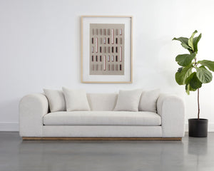 Sunpan Caspian Sofa - Luxe Boucle Copenhagen White Upholstery with Light Oak Base for Ultimate Comfort