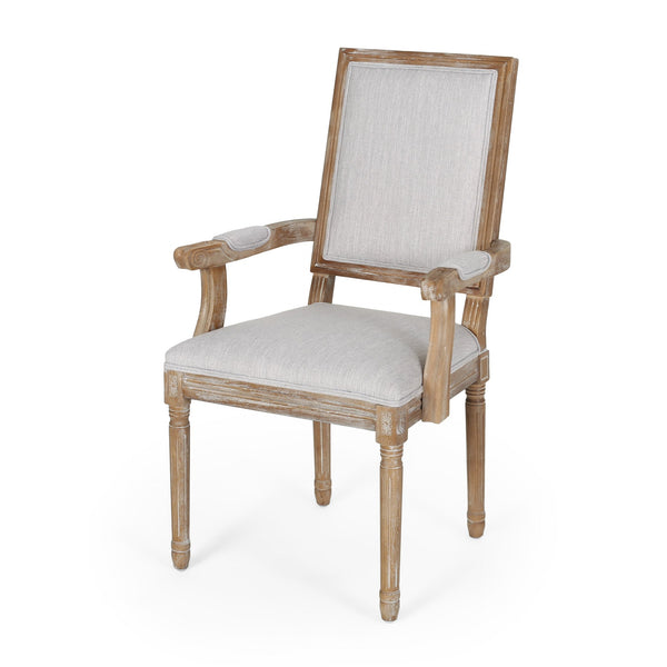 English Elm Christopher Knight Home® - Upholstered Dining Chair Set of 2 with Rubber Wood Legs, French Country Queen Anne Style Comfort and Flair Light Grey+Natural 71239.00LGRYNTL