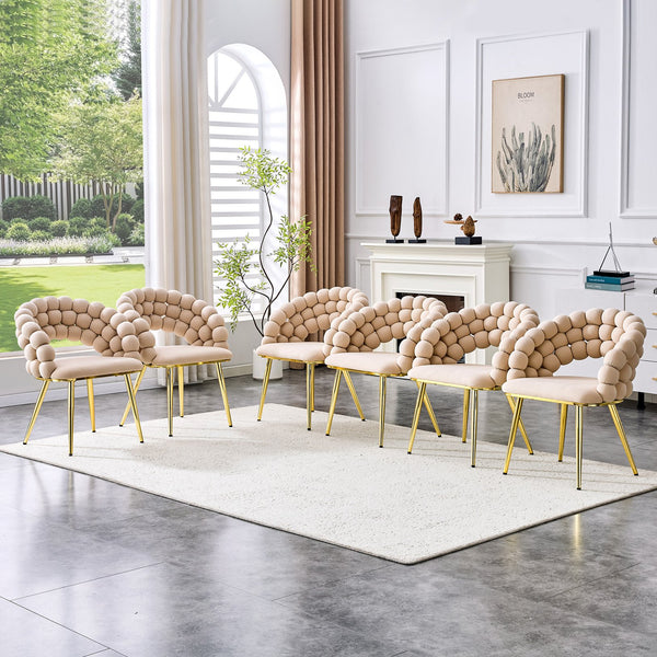 English Elm Set of 2 Sculptural Bubble Backrest Velvet Dining Chairs with Matte Black Legs Beige,Gold W3875P370929